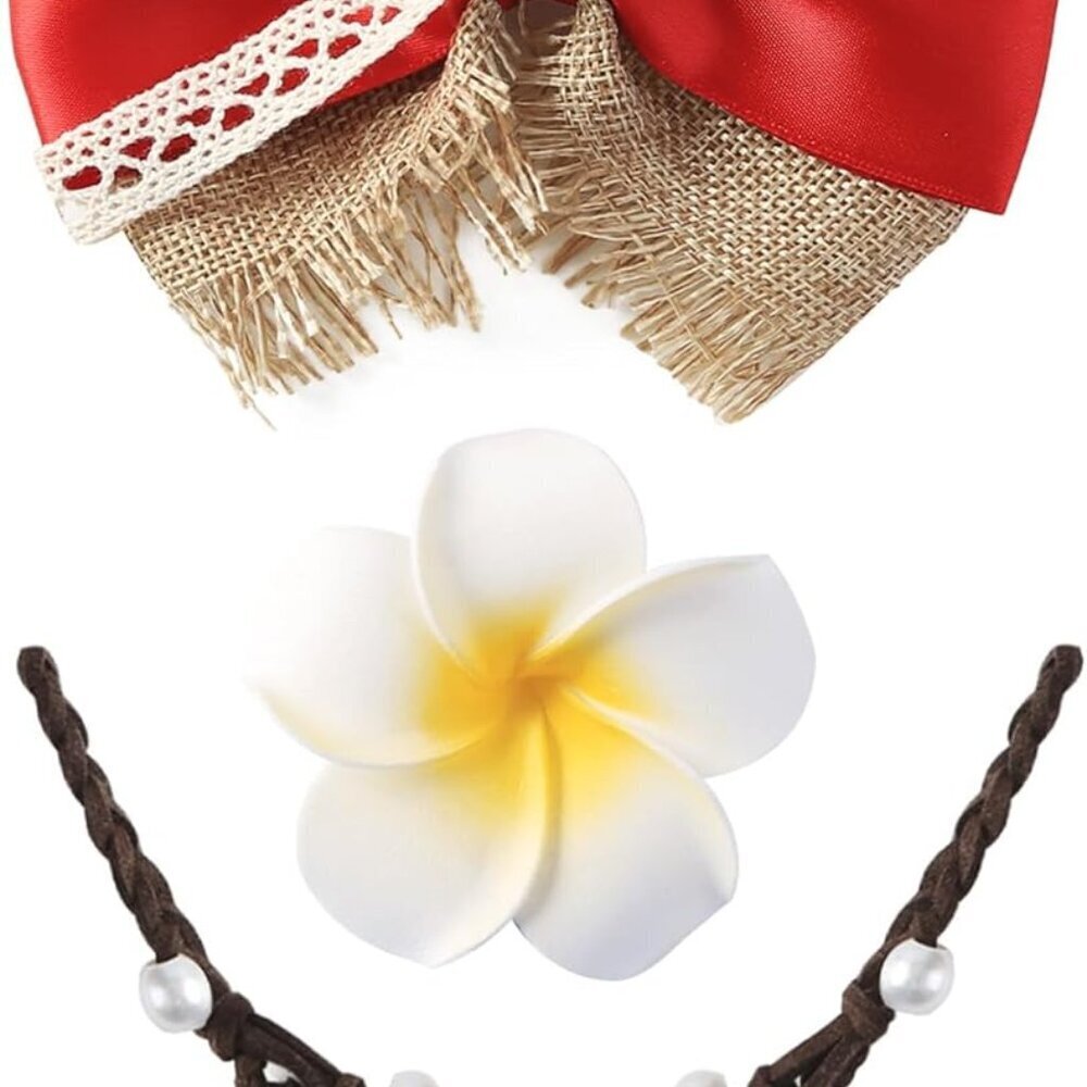 Princess Costume Accessories Women Red Hair Bow Necklace Flower Clips